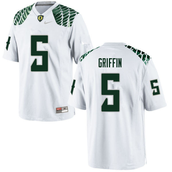 Men #5 Taj Griffin Oregn Ducks College Football Jerseys Sale-White - Click Image to Close